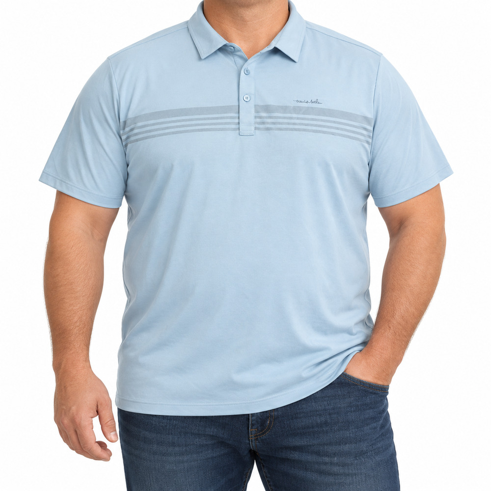 Travis Mathew Polo Shirt Mens 3XL Blue Striped Pima Cotton Golf Performance